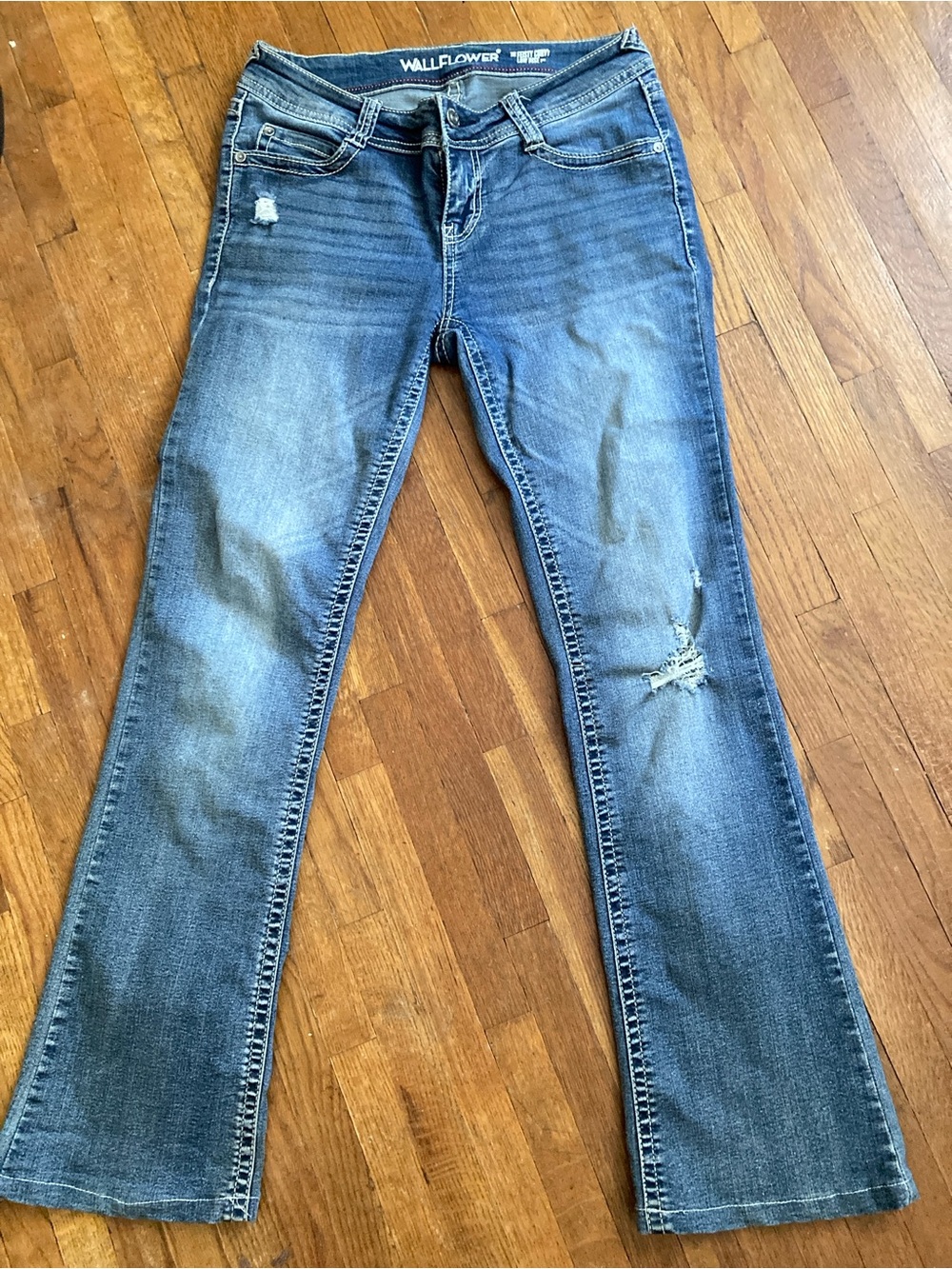 Wallflower Faded Blue Flare Jeans with Distressing